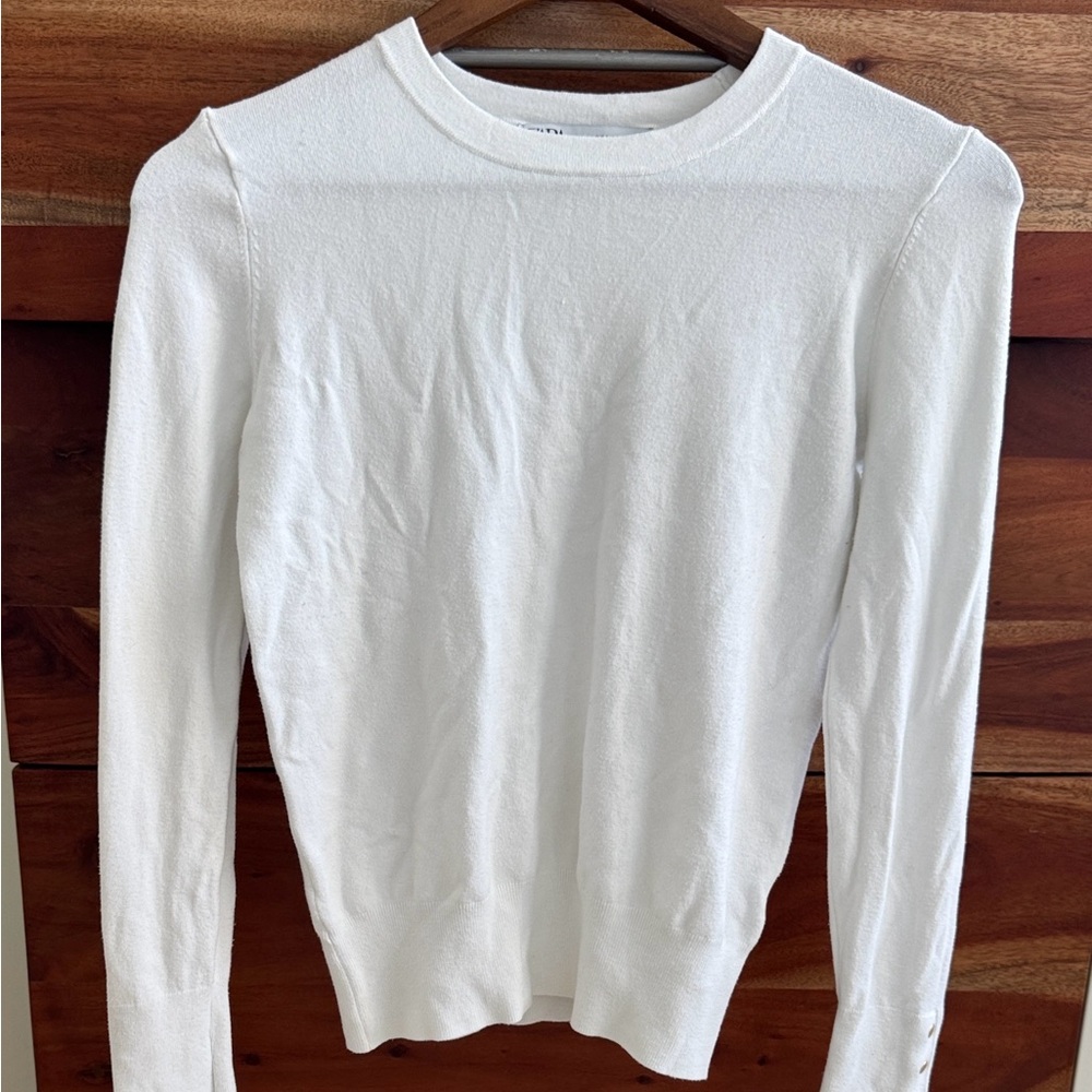 Zara Classic White Crew Neck Sweater with Gold detail